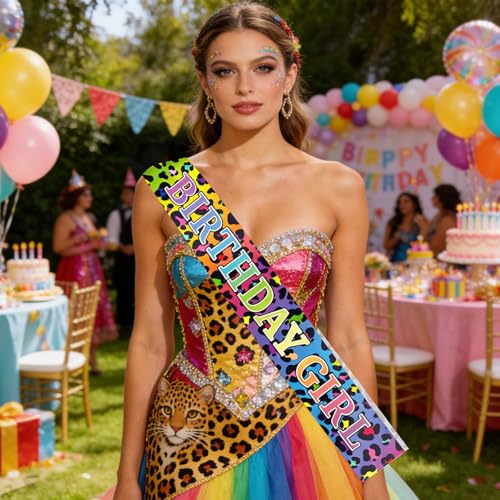 Cheetah Print Birthday Sash for Girls - Neon Leopard Theme Party Decor