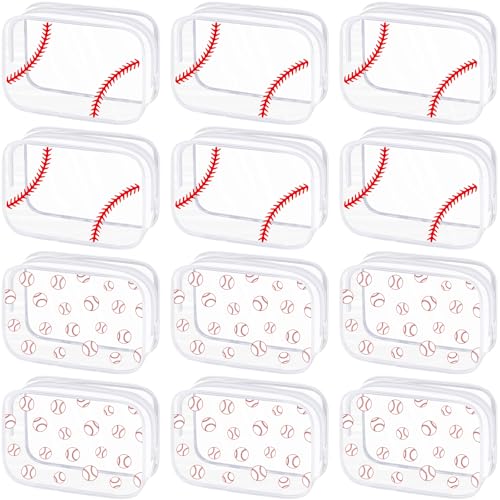 12 Pcs Baseball Clear Makeup Bags with Zipper - Waterproof Travel Case