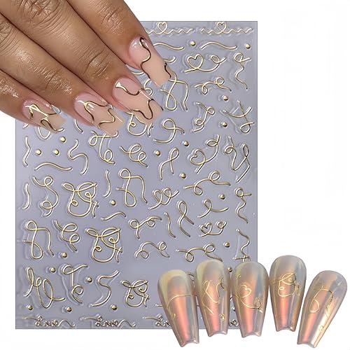 WEIXIWUYU French Line Nail Stickers 8 Sheets Metallic Self-Adhesive Nail Art for Women & Girls - French Lines