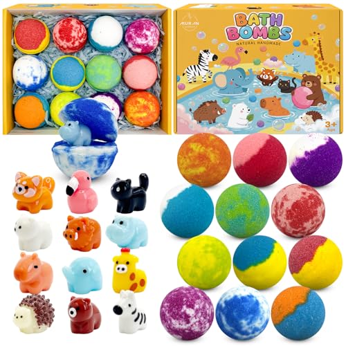 12 Pack Kids Bath Bombs with Surprise Animal Toys - Organic & Safe