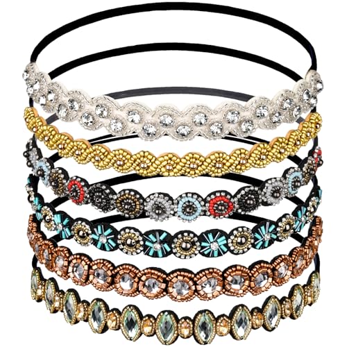 Teenitor 6-Piece Rhinestone Beaded Headbands for Women