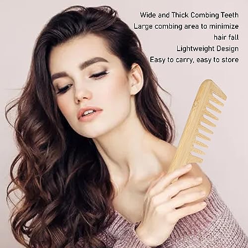 Dioche Bamboo Wide Tooth Comb for Women Men Kids, Anti Static Hair