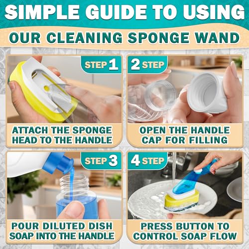 Dish Wand with Soap Dispenser & 7 Sponge Refills - Non-Scratch