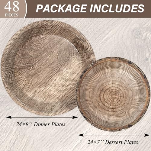 Lumberjack Party Plates Set - 48 Rustic Wooden Tree Plates