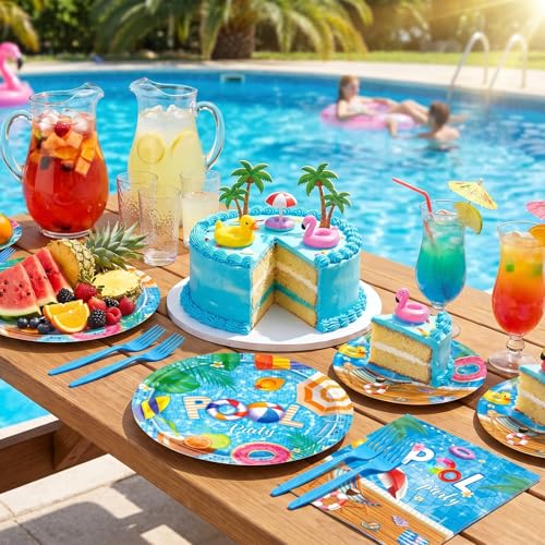 96-Piece Pool Party Tableware Set for 24 Guests - Plates, Napkins & Forks