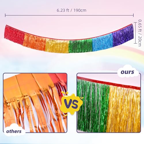 Rainbow Foil Fringe Garland - 6 Feet Metallic Tinsel Banner for Parties