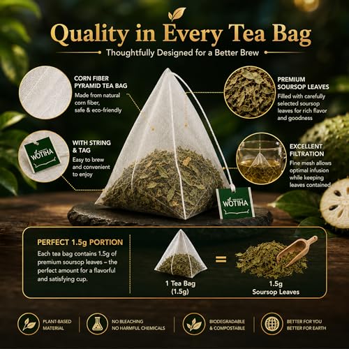 WOTIHA Premium Soursop Tea Bags - 100% Natural Graviola Leaves, 65 Count