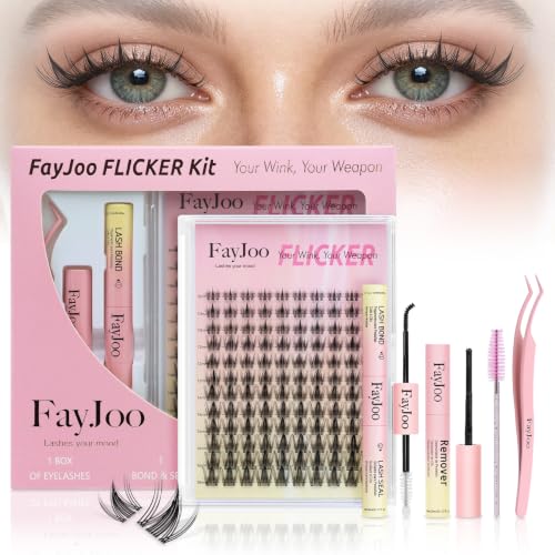 FayJoo Manga Flicker Lash Clusters Kit - Wispy Spiky C Curl Extensions (8-18mm)