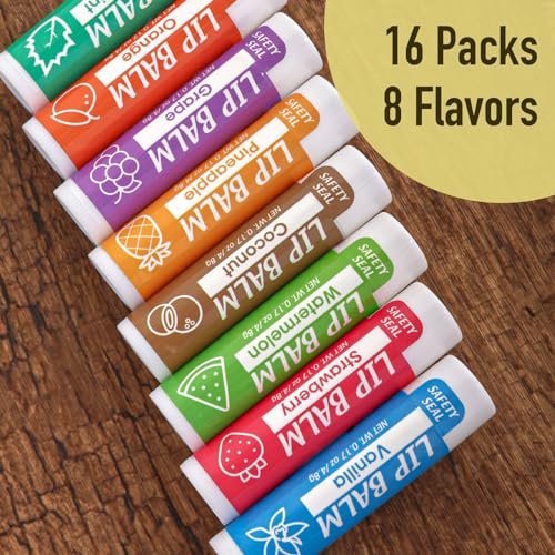 YesBes 16 Pack Natural Lip Balm with Vitamin E & Coconut Oil