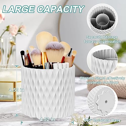 WAFJAMF 360° Rotating Makeup Brush Holder 5 Slot Storage Organizer - White, Classic Style