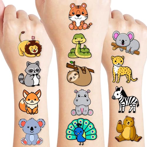 Zoo Safari Temporary Tattoos - 60 Pre-Cut Animal Designs for Kids