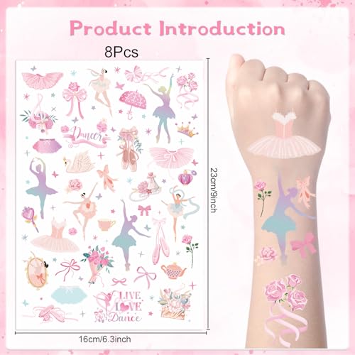 Lovarywow Ballerina Party Temporary Tattoos - 200+ Ballet Dance Stickers for Kids, Decorations & Gifts