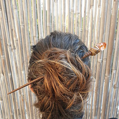 Citrine Raw Gemstone Crystal Hair Stick | Handmade Red Rosewood