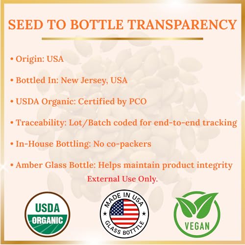 Pumpkin Seed Oil ? USDA Organic, Cold-Pressed & 100% Pure, Unrefined, Pumpkin Oil for Hair Growth, Dry Skin & Face ? Natural Anti-Aging Moisturizer & Hair Oil for Dry, Damaged Hair ? Glass Bottle