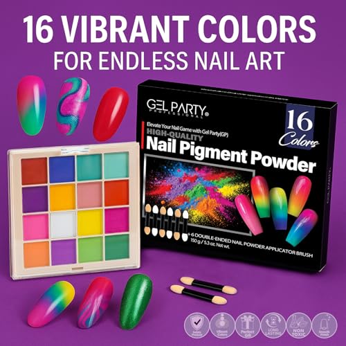 GEL PARTY Nail Pigment Palette - 16 Matte Colors for Ombre Art