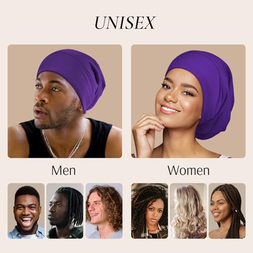 Medium Purple Satin Sleep Bonnet for Women & Men - Adjustable Hair Wrap, Stay On All Night