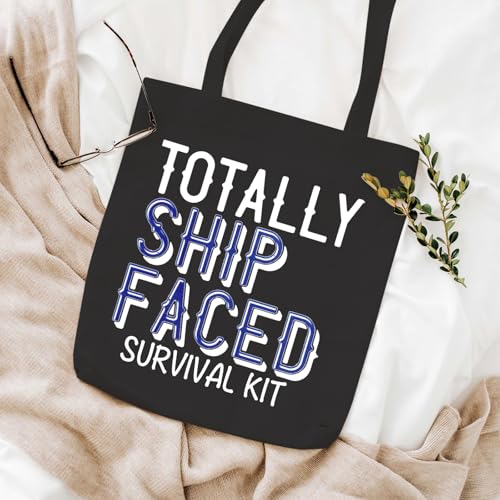 WCGXKO Totally Ship Faced Black Zipper Makeup Travel Bag for Cruises & Bachelorette Parties - Faced Tote