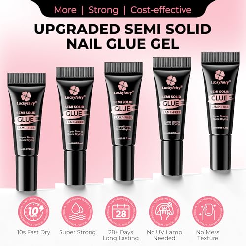 Luckyfairy Super Strong Nail Glue - 5 Pcs Quick-Drying Gel for Press-On Nails