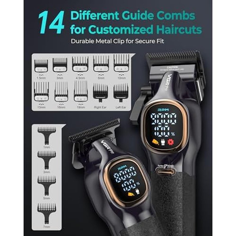VGRPRO Professional Hair Clippers for Men, Professional Barber Clippers and Trimmer Set, Cordless Hair Clippers for Hair Cutting with Package Case, Powerful 9000 PRM Rechargable Electric Clippers
