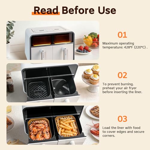 200 Pcs Rectangle Air Fryer Liners - 8x5.5 Inch Disposable Parchment Paper for Ninja & Bella Air Fryers