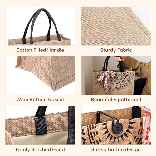 Large Jute Tote Bag for Women - 14"x12" Eco-Friendly Shopping Bag