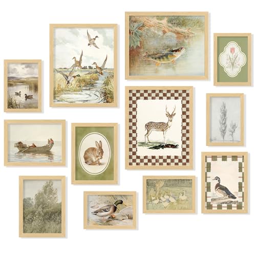 Vintage Nursery Wall Art Set - 12 Unframed Duck & Deer Prints
