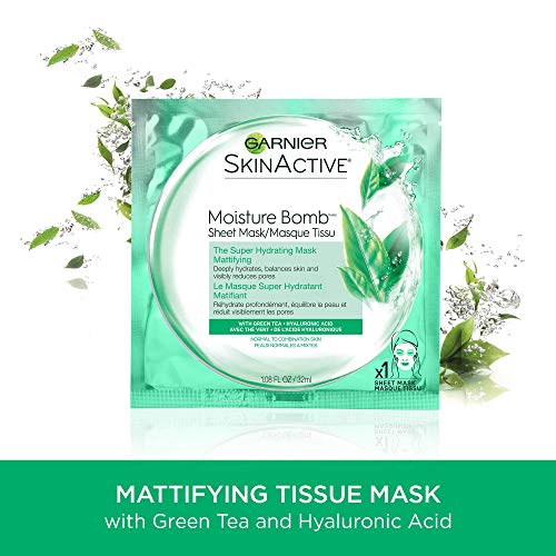 Garnier Moisture Bomb Green Tea Hydrating Sheet Mask 1 Count - Mattifying & Soothing