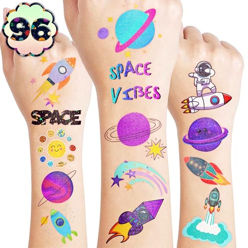 96-Pack Galaxy Temporary Tattoos for Kids – Pre-Cut Space Themed Party Favors