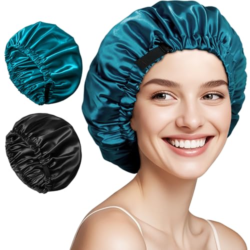 NVNAN 2-Pack Adjustable Satin Bonnet - Double Layer Sleep Cap for Hair Care