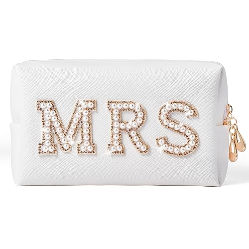 Large MRS Letter Cosmetic Bag - Bridal Makeup Organizer with Pearl & Rhinestone