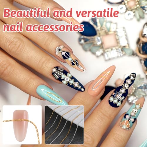3D Nail Art Chains - 6 Metallic Charms for DIY Manicure