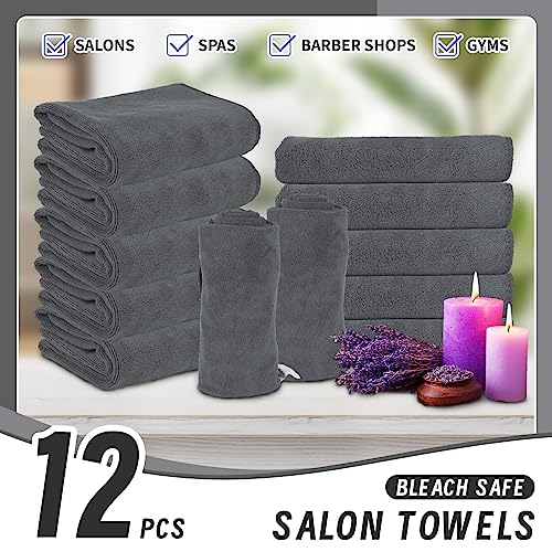 Precious Harvest Grey Microfiber Salon Towels 12 Pack - Soft Quick Dry Hair & Spa Towels