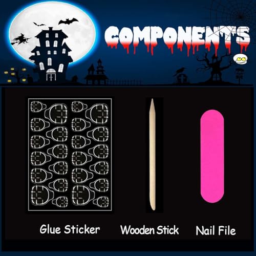 HPYFOI Spider Halloween Press-On Nails Style-4: Short Dark Red Square Reusable 24 Pcs