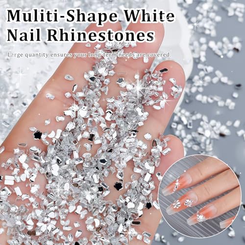 Umillars 9000Pcs Mini White Rhinestones Nail Art Charms Set – Multi Shape Flat Back Gems