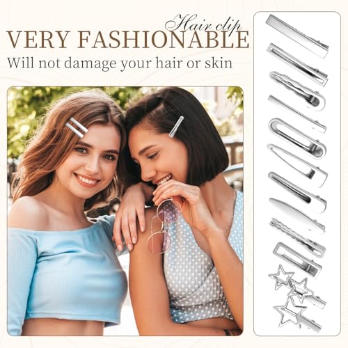 24PCS Silver Hair Clips Set - Y2K Metal Barrettes for Women