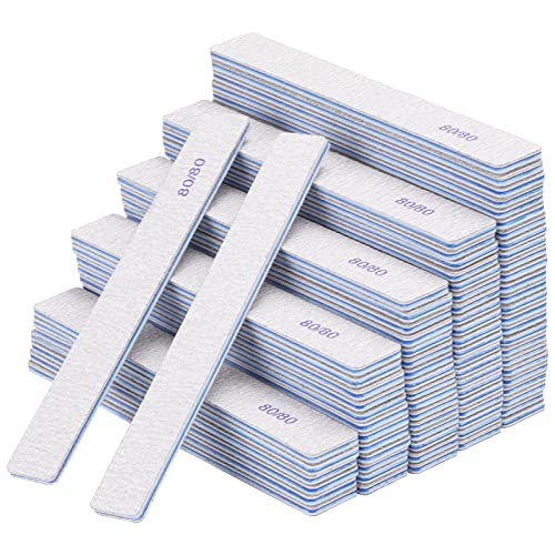 Tecbeauty 80/80 Grit Double-Sided Nail Files 50pcs for Acrylic Nails & Nail Art