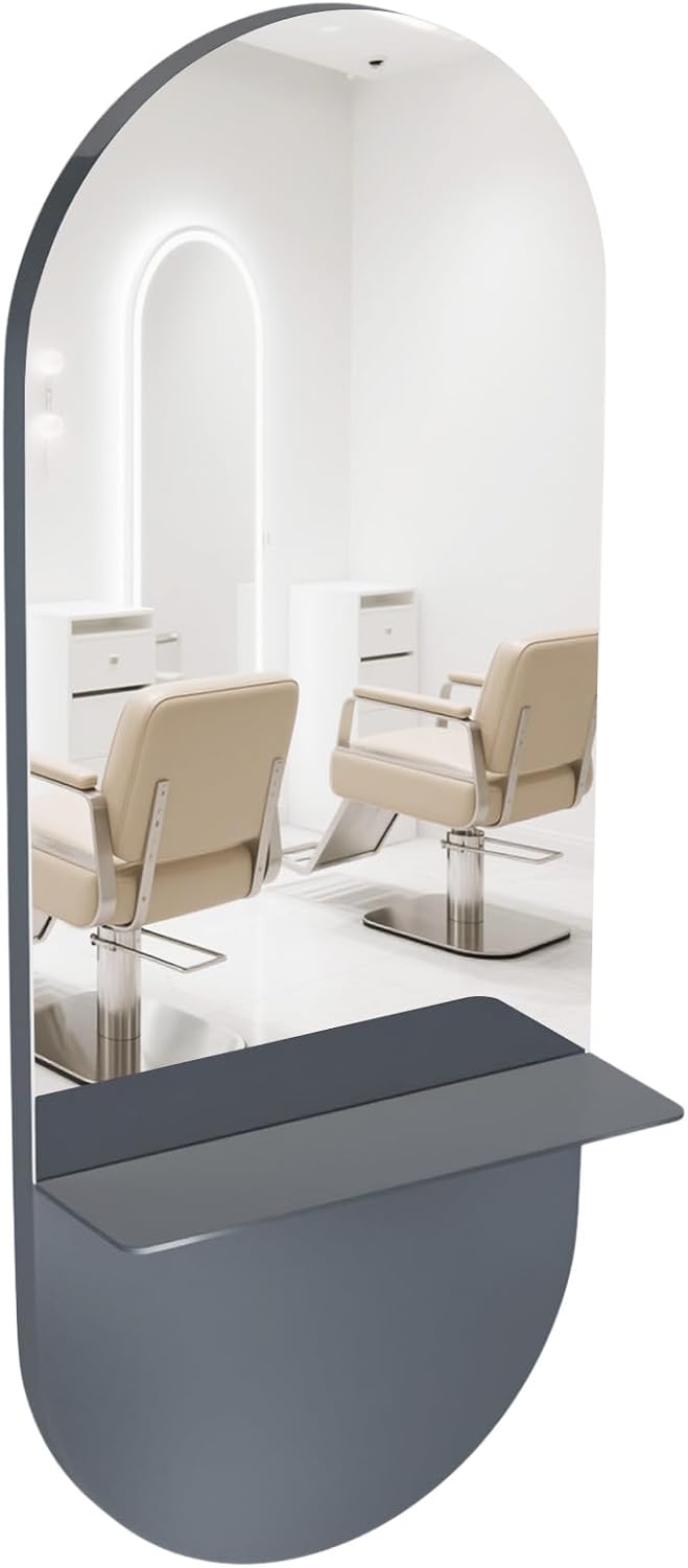 Full Length Wall Mount Mirror - Large Metal Makeup Mirror with Shelf | 69" for Salon, Barbershop, Spa, Bedroom, Bathroom