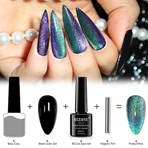 MIZHSE 9D Cat Eye Gel Nail Polish Kit - 8 Colors Magnetic Set