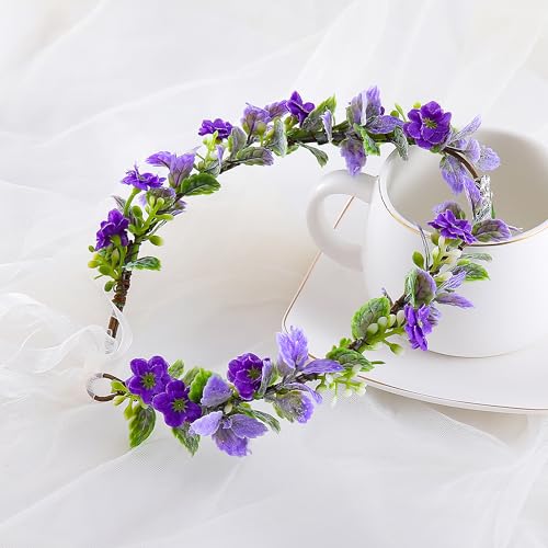 Vivivalue Purple Elf Crown Headband Woodland Elven Headpiece Women Flower Halo