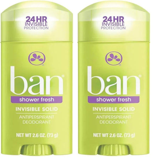 Ban Deodorant 2.6 Ounce Invisible Solid Shower Fresh - Pack of 2