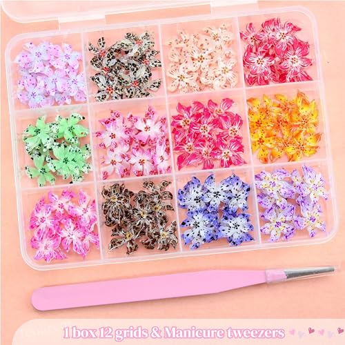 Pink Flower Nail Charms 120pcs Hawaii Hibiscus Nail Rhinestones for Summer Nail Art