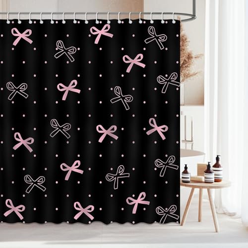 Pink Bow Shower Curtain - Waterproof Polyester, 72x72 Inch
