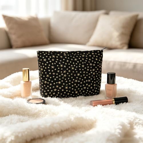 Wudygirl 2-Piece Travel Makeup Bag Set - Black Star Cosmetic Pouch Organizer