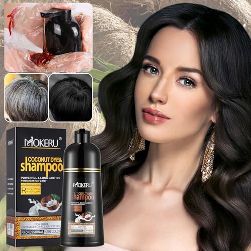 MOKERU Coconut Oil Black Hair Dye Shampoo for Gray Coverage - 3 in 1