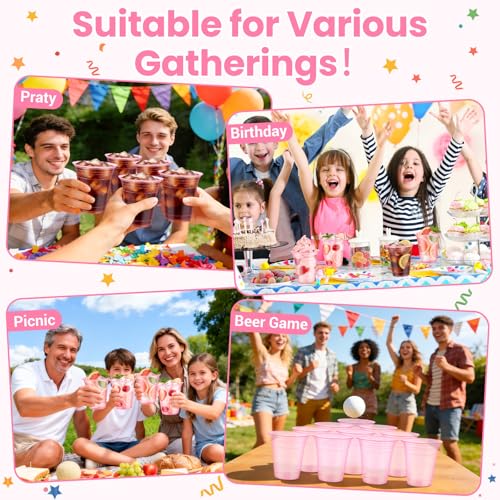 50 Pcs Clear Pink 12 oz Disposable Party Cups for Events