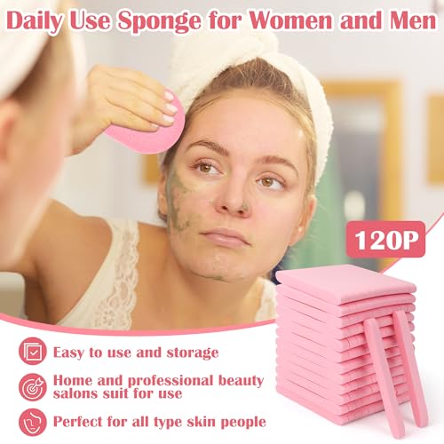 Luxiv X-Large Compressed Facial Sponges - 120 Pack Pink Oval Cleansing Pads