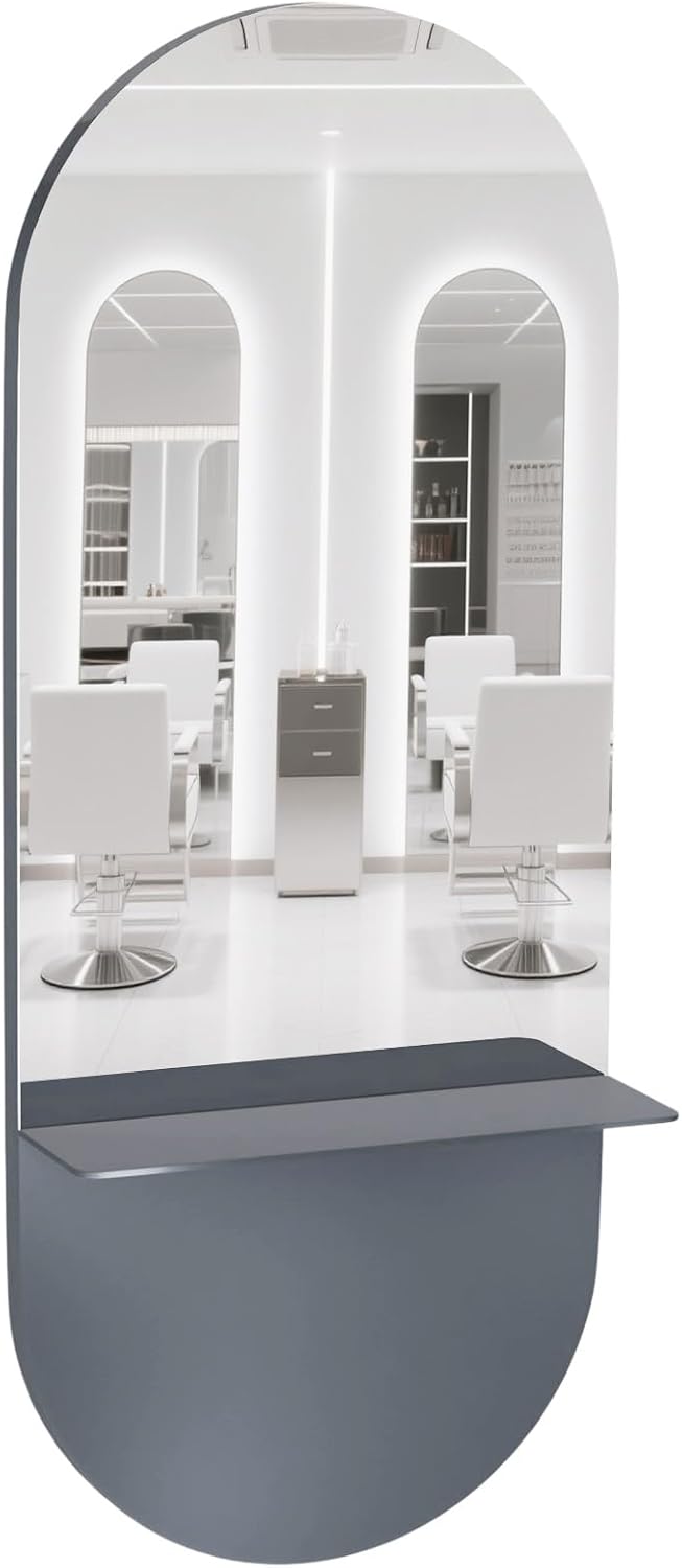 Full Length Wall Mount Mirror - Large Metal Makeup Mirror with Shelf | 69" for Salon, Barbershop, Spa, Bedroom, Bathroom