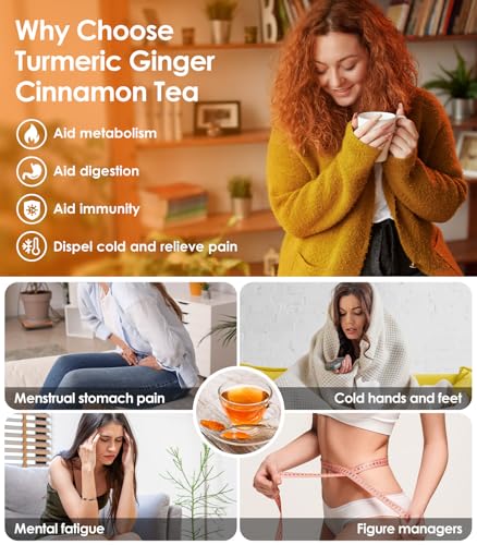 Rlvym Turmeric Ginger Cinnamon Tea Bags - 120 Count, Herbal Blend for Digestion & Immunity Support