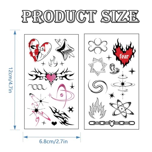 Y2K Aesthetic Temporary Tattoos Set - 10 Sheets Waterproof Stickers