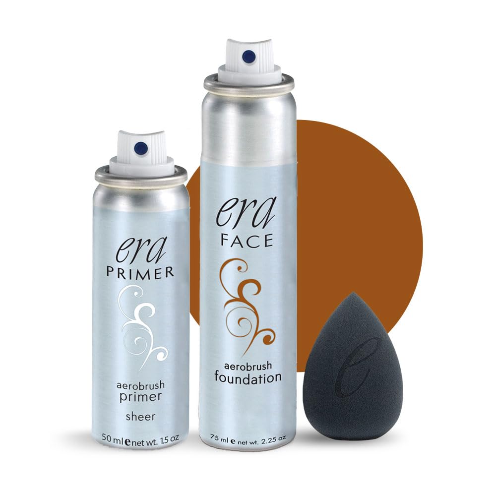 Airbrush Makeup Collection - Era Face Spray Foundation R9 Chestnut, Primer & Sponge Set